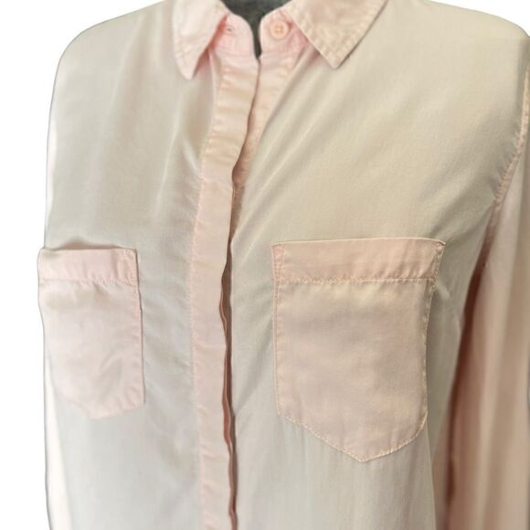 Beach Lunch Lounge Pink Frayed Fringe Button Down Top - Picture 3 of 11